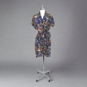 Vintage 80s Floral Sarong Style Tropical Dress M